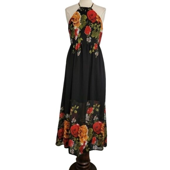 Floral maxi dress  black Sz M - Picture 1 of 9